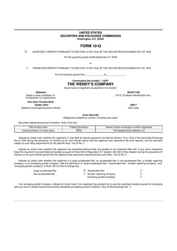 Thumbnail Wendy’s 10-Q Quarterly Report FY2020 