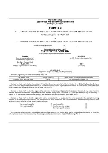 Thumbnail Wendy’s 10-Q Quarterly Report FY2021 