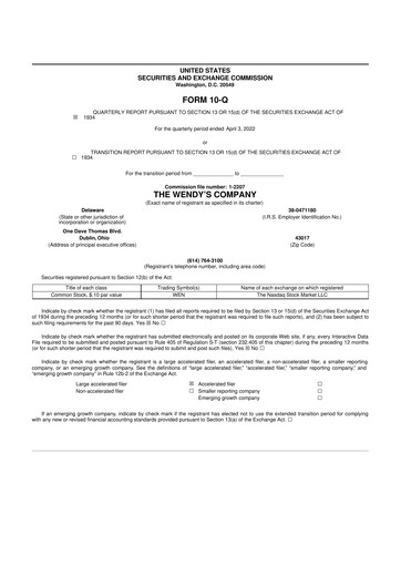 Thumbnail Wendy’s 10-Q Quarterly Report FY2022 