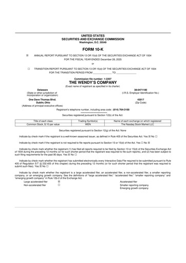 Thumbnail Wendy’s 10-K Annual Report 2025