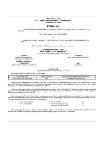 Thumbnail Wendy’s 10-Q Quarterly Report FY 