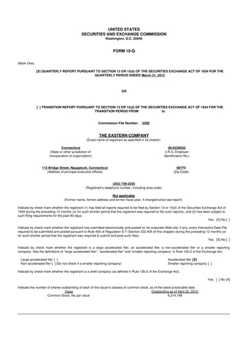 Thumbnail The Eastern Company 10-Q Quarterly Report FY2012 