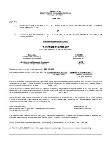Thumbnail The Eastern Company 10-Q Quarterly Report FY2018 