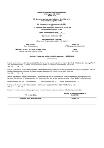 Thumbnail Eastman Kodak Company 10-Q Quarterly Report FY2012 