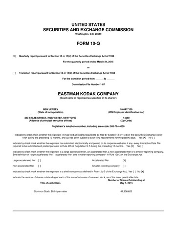 Thumbnail Eastman Kodak Company 10-Q Quarterly Report FY2015 