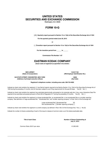 Thumbnail Eastman Kodak Company 10-Q Quarterly Report FY2015 