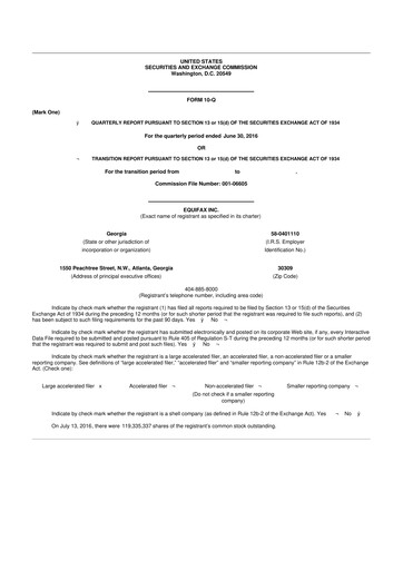 Vorschaubild Equifax 10-Q Quartalsbericht 2016 