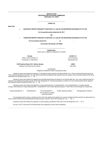 Vorschaubild Equifax 10-Q Quartalsbericht 2017 