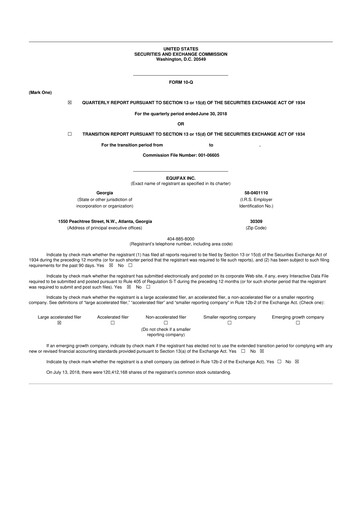 Vorschaubild Equifax 10-Q Quartalsbericht 2018 