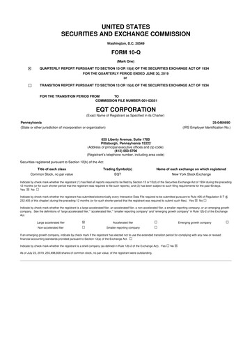 Vorschaubild EQT Corporation
 10-Q Quartalsbericht 2019 