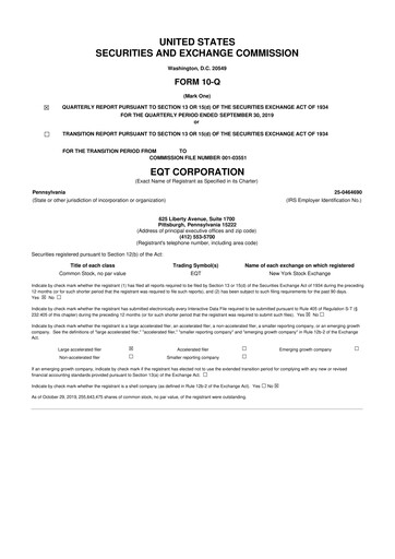 Vorschaubild EQT Corporation
 10-Q Quartalsbericht 2019 