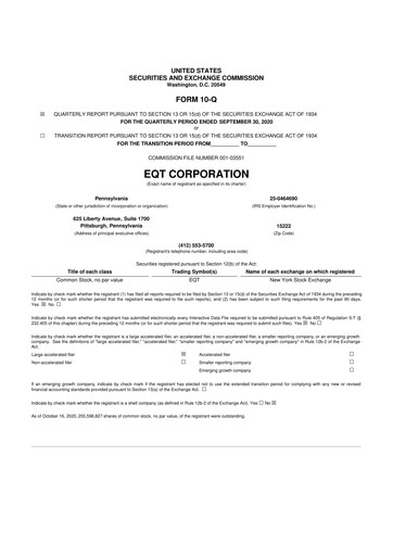 Vorschaubild EQT Corporation
 10-Q Quartalsbericht 2020 