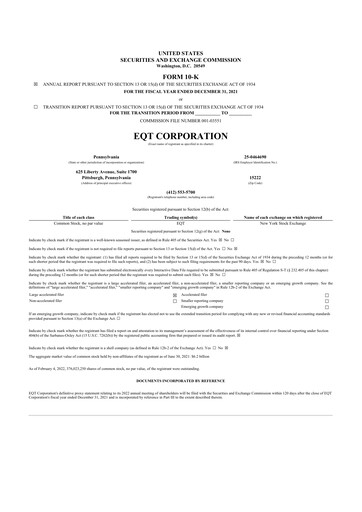 Thumbnail EQT Corporation
 10-K Annual Report 2021