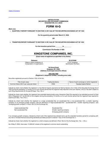 Thumbnail Kingstone Companies 10-Q Quarterly Report FY 