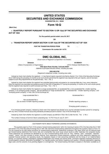 Miniature DMC Global 10-Q Rapport trimestriel 2017 