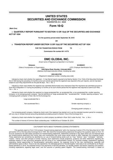 Miniature DMC Global 10-Q Rapport trimestriel 2018 