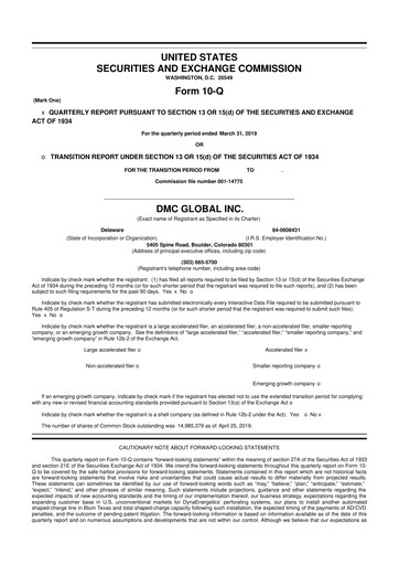 Miniature DMC Global 10-Q Rapport trimestriel 2019 