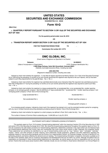 Miniature DMC Global 10-Q Rapport trimestriel 2019 