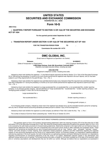 Miniature DMC Global 10-Q Rapport trimestriel 2019 