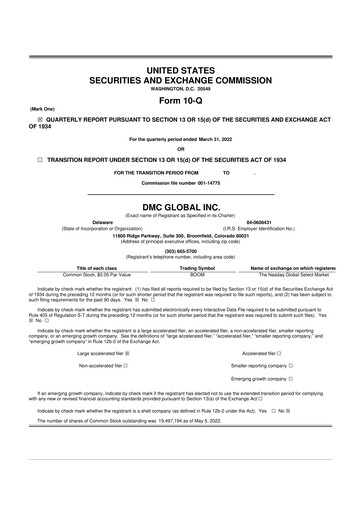 Miniature DMC Global 10-Q Rapport trimestriel 2022 
