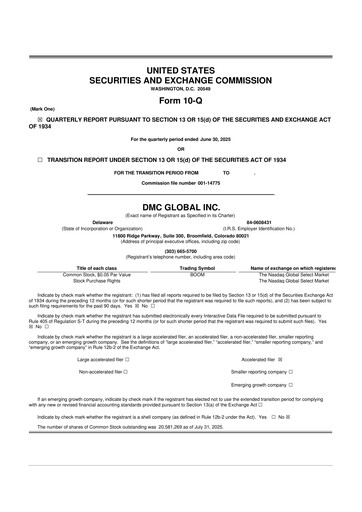 Miniature DMC Global 10-Q Rapport trimestriel 2025 