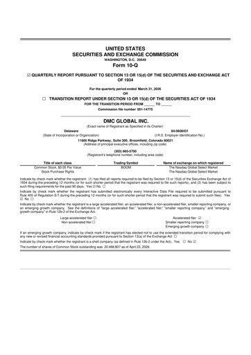 Miniature DMC Global 10-Q Rapport trimestriel 2026 