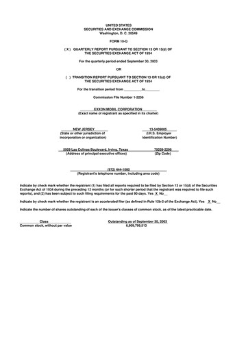 Thumbnail Exxon Mobil 10-Q Quarterly Report FY 