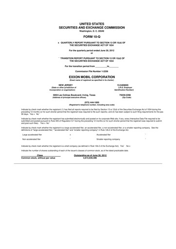 Thumbnail Exxon Mobil 10-Q Quarterly Report FY2012 