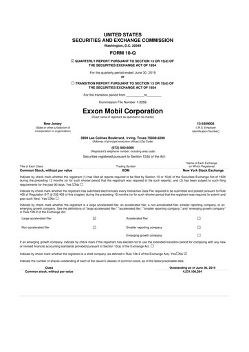 Thumbnail Exxon Mobil 10-Q Quarterly Report FY2019 