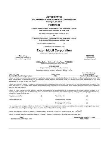Thumbnail Exxon Mobil 10-Q Quarterly Report FY2020 