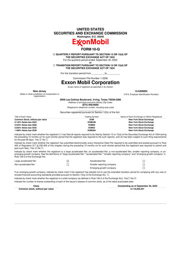 Thumbnail Exxon Mobil 10-Q Quarterly Report FY2022 