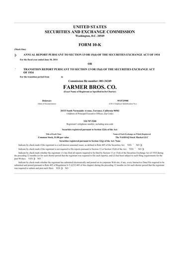 Thumbnail Farmer Brothers
 10-K Annual Report 2014