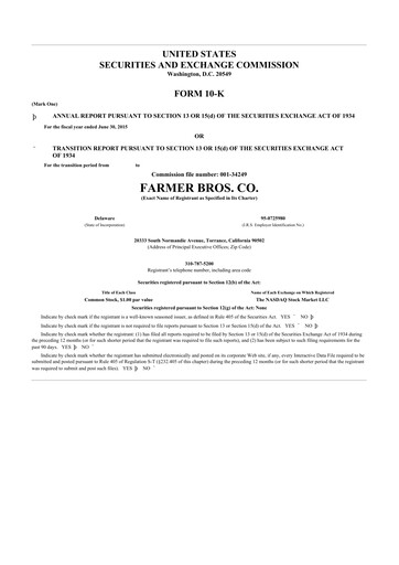 Thumbnail Farmer Brothers
 10-K Annual Report 2015