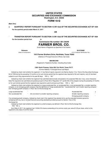 Thumbnail Farmer Brothers
 10-Q Quarterly Report FY2017 