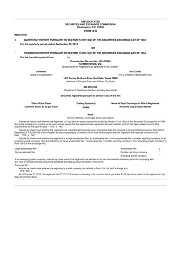 Thumbnail Farmer Brothers
 10-Q Quarterly Report FY2020 