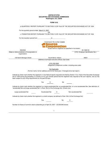 Thumbnail 1st Source
 10-Q Quarterly Report FY 