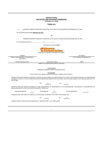 Thumbnail 1st Source
 10-Q Quarterly Report FY 