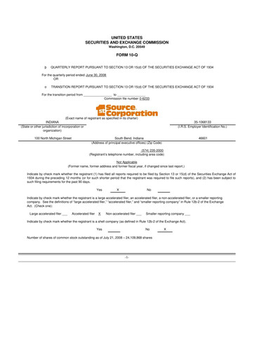 Thumbnail 1st Source
 10-Q Quarterly Report FY 