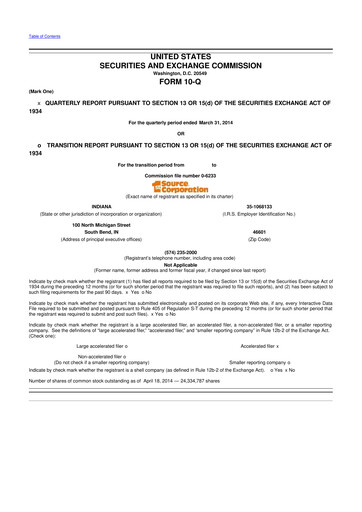 Thumbnail 1st Source
 10-Q Quarterly Report FY2014 