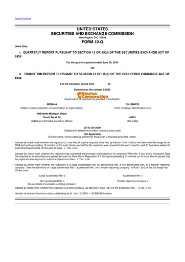 Thumbnail 1st Source
 10-Q Quarterly Report FY2016 