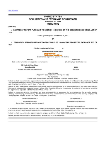 Thumbnail 1st Source
 10-Q Quarterly Report FY2017 
