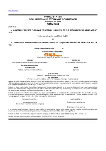 Thumbnail 1st Source
 10-Q Quarterly Report FY2018 