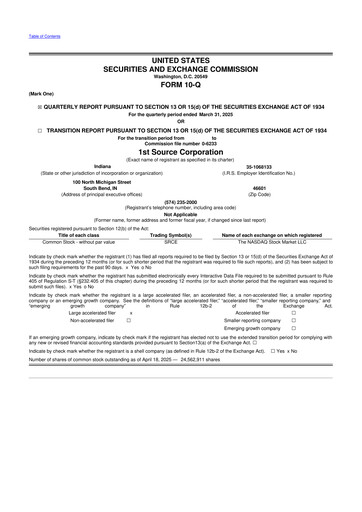 Thumbnail 1st Source
 10-Q Quarterly Report FY2025 