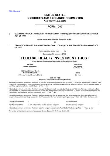 Thumbnail Federal Realty Investment Trust
 10-Q Quarterly Report FY2011 