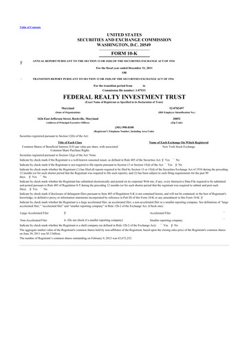 Miniature Federal Realty Investment Trust
 10-K Rapport annuel 2011