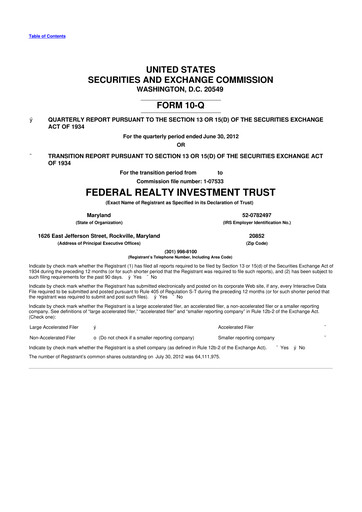 Thumbnail Federal Realty Investment Trust
 10-Q Quarterly Report FY2012 