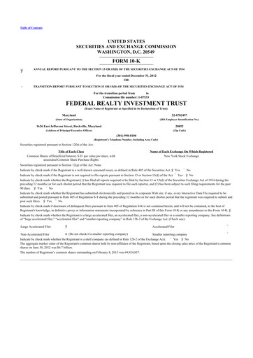 Miniature Federal Realty Investment Trust
 10-K Rapport annuel 2012