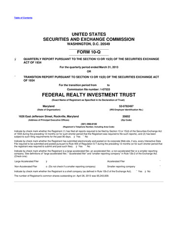 Thumbnail Federal Realty Investment Trust
 10-Q Quarterly Report FY2013 