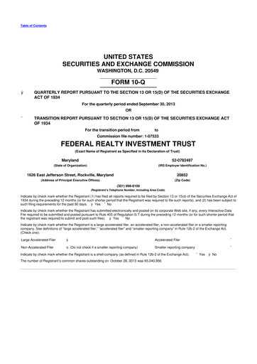 Thumbnail Federal Realty Investment Trust
 10-Q Quarterly Report FY2013 