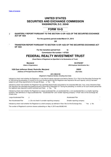 Thumbnail Federal Realty Investment Trust
 10-Q Quarterly Report FY2015 